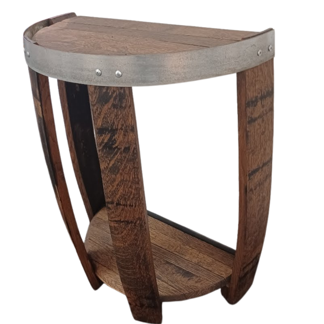 Wine Barrel Head Round Table Half with Stave Legs - WhiskeyandWineDesign