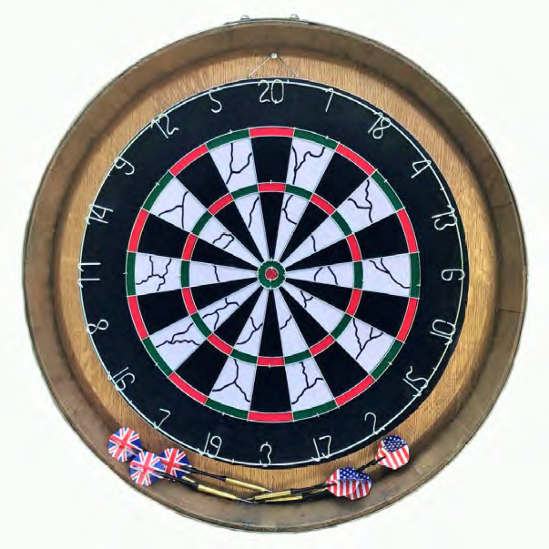 Double Metal Band Barrel Head Dartboard with 6 Darts 23x3"