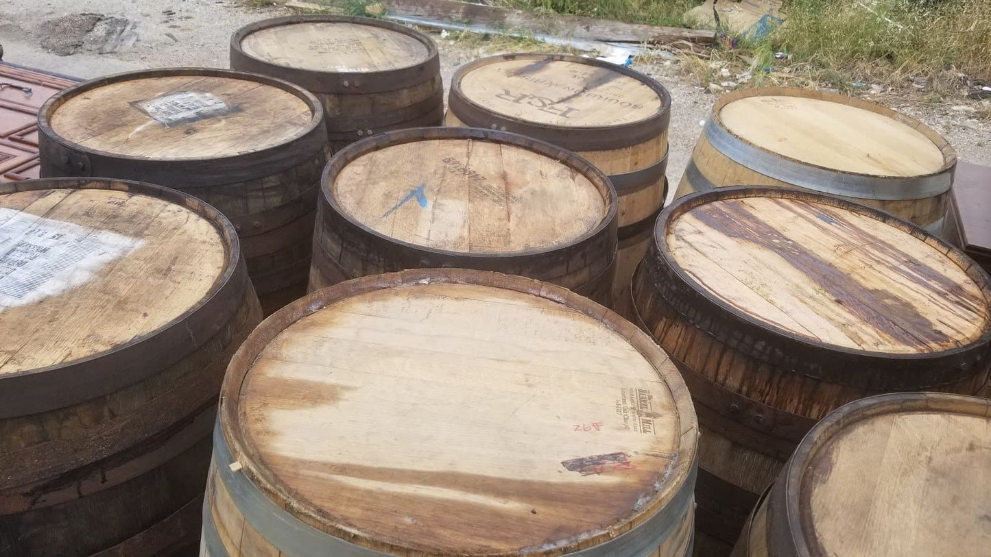 Genuine Bourbon & Whiskey Barrels-FREE SHIPPING - Raw & Rustic - Gently Cleaned all bands fastened & secured Bands, Man Cave, Man Cave Bar, Whiskey Barrel, Wine Barrel, Mancave Bar, Bar Table, Patio Table, Barrel Table - Get Groovy Deals Texas