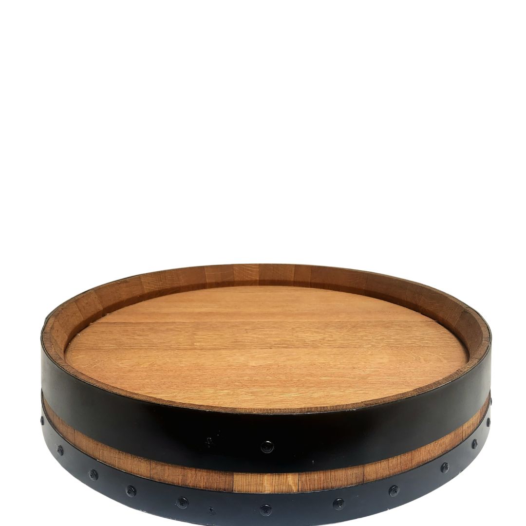 Wine Barrel Top Lazy Susan Double Metal Ring Black Band