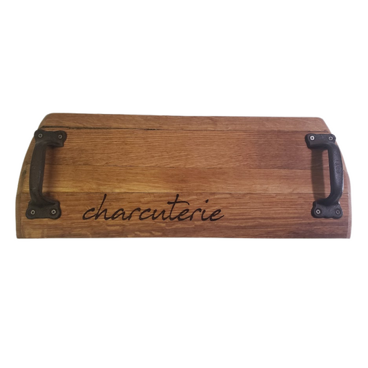 Bourbon Barrel Head Cheese/Serving Tray w/ Cast Iron Antique Handles