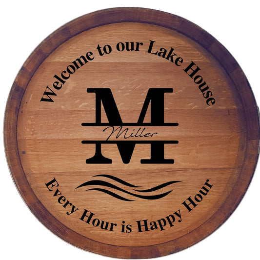 Welcome to Our ... Personalized Wine Barrel Head Lazy Susan or Wall Art  Double Metal Ring