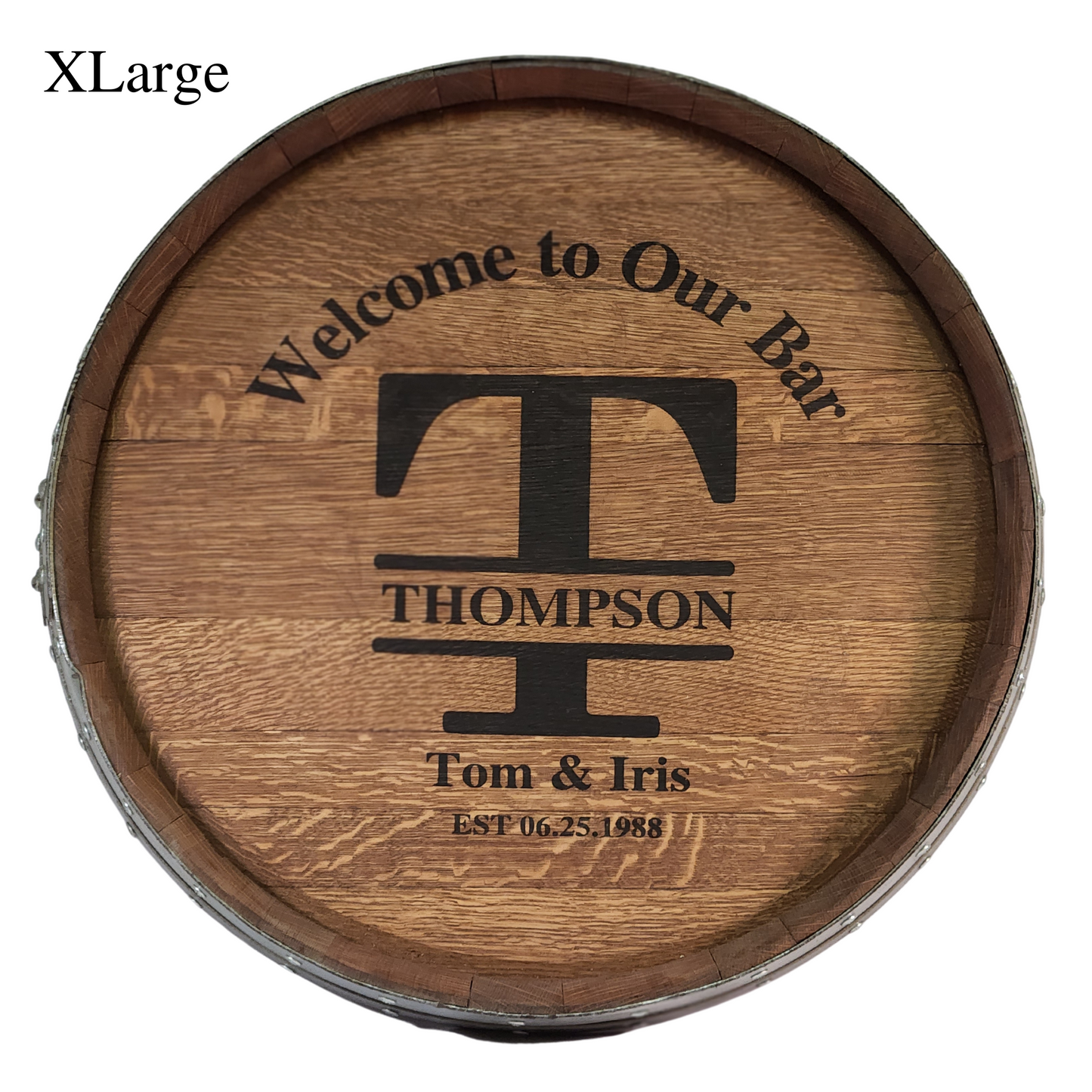 Wine Barrel Top Lazy Susan Double Metal Ring (Personalize It)