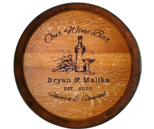 Our Wine Bar Personalized Barrel Head Lazy Susan or Wall Art