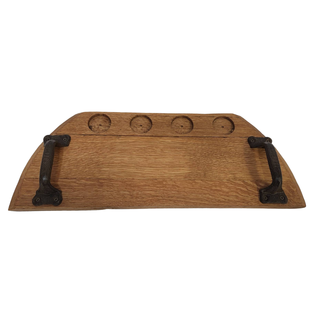 Bourbon Barrel Head Flight/Serving Tray w/ Cast Iron Antique Handles