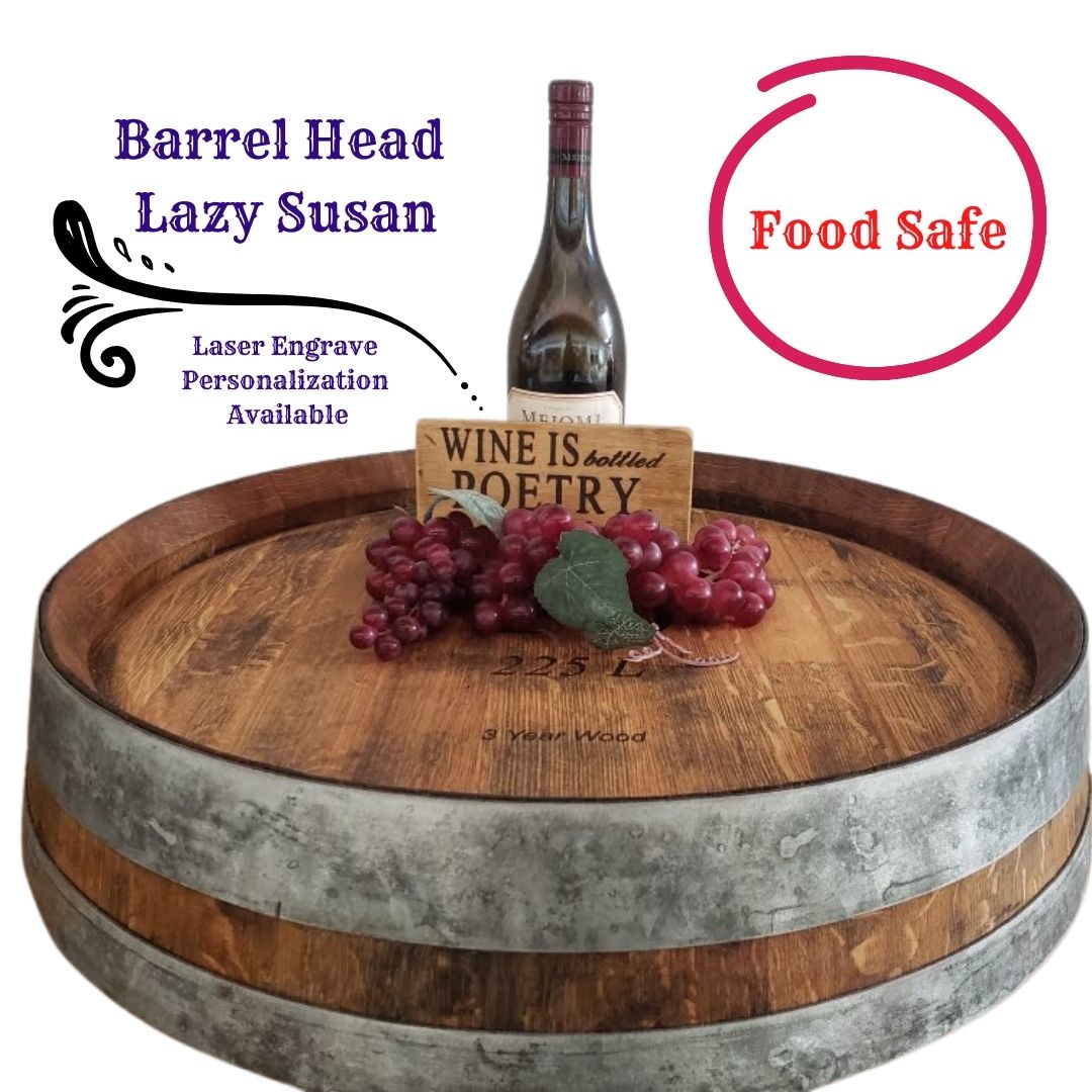 Wine Barrel Top Lazy Susan Double Metal Ring (Personalize It)