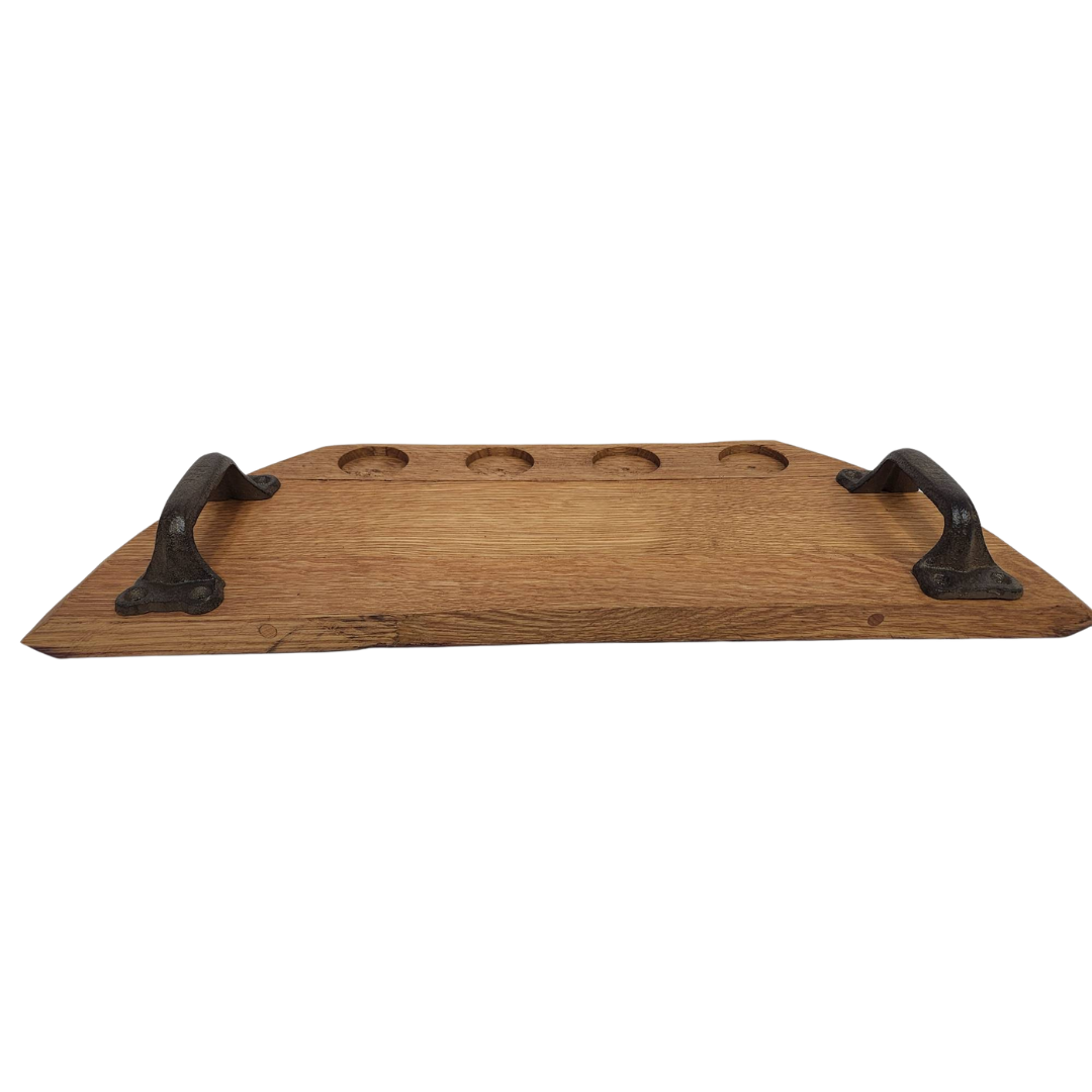 Bourbon Barrel Head Flight/Serving Tray w/ Cast Iron Antique Handles