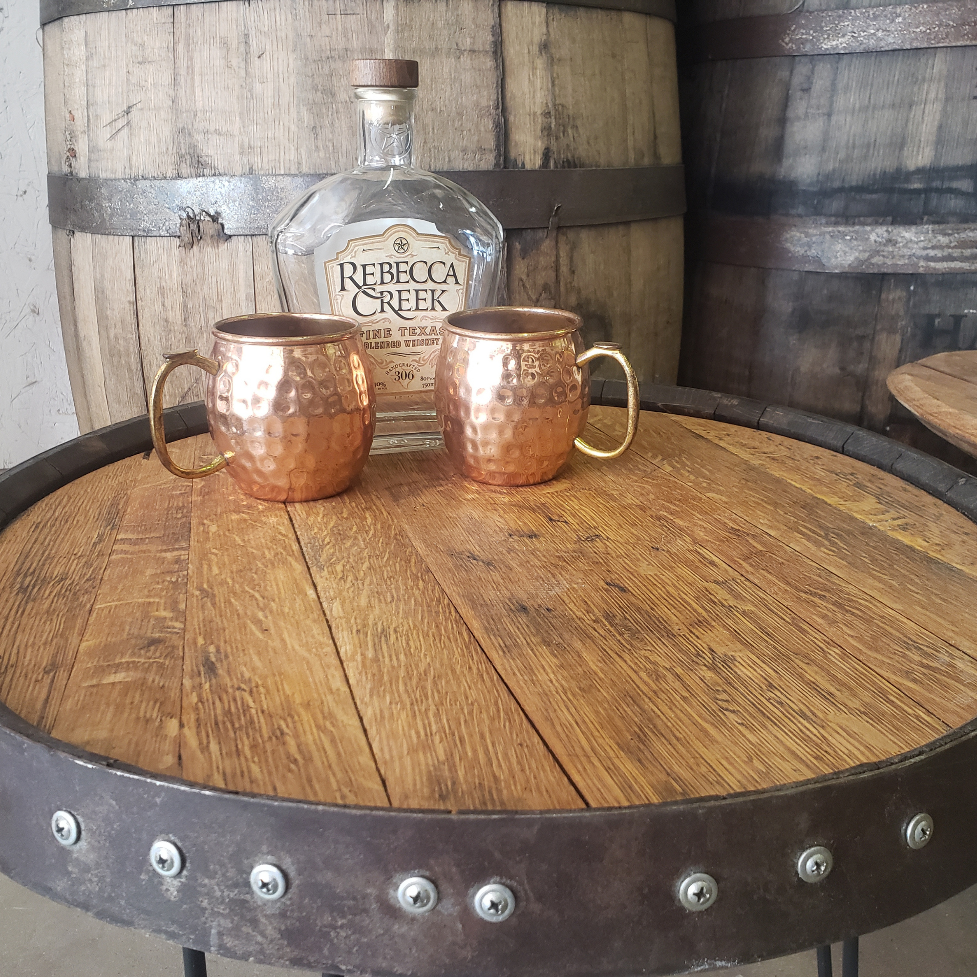 Bourbon Barrel Top Lazy Susan Single Metal Ring