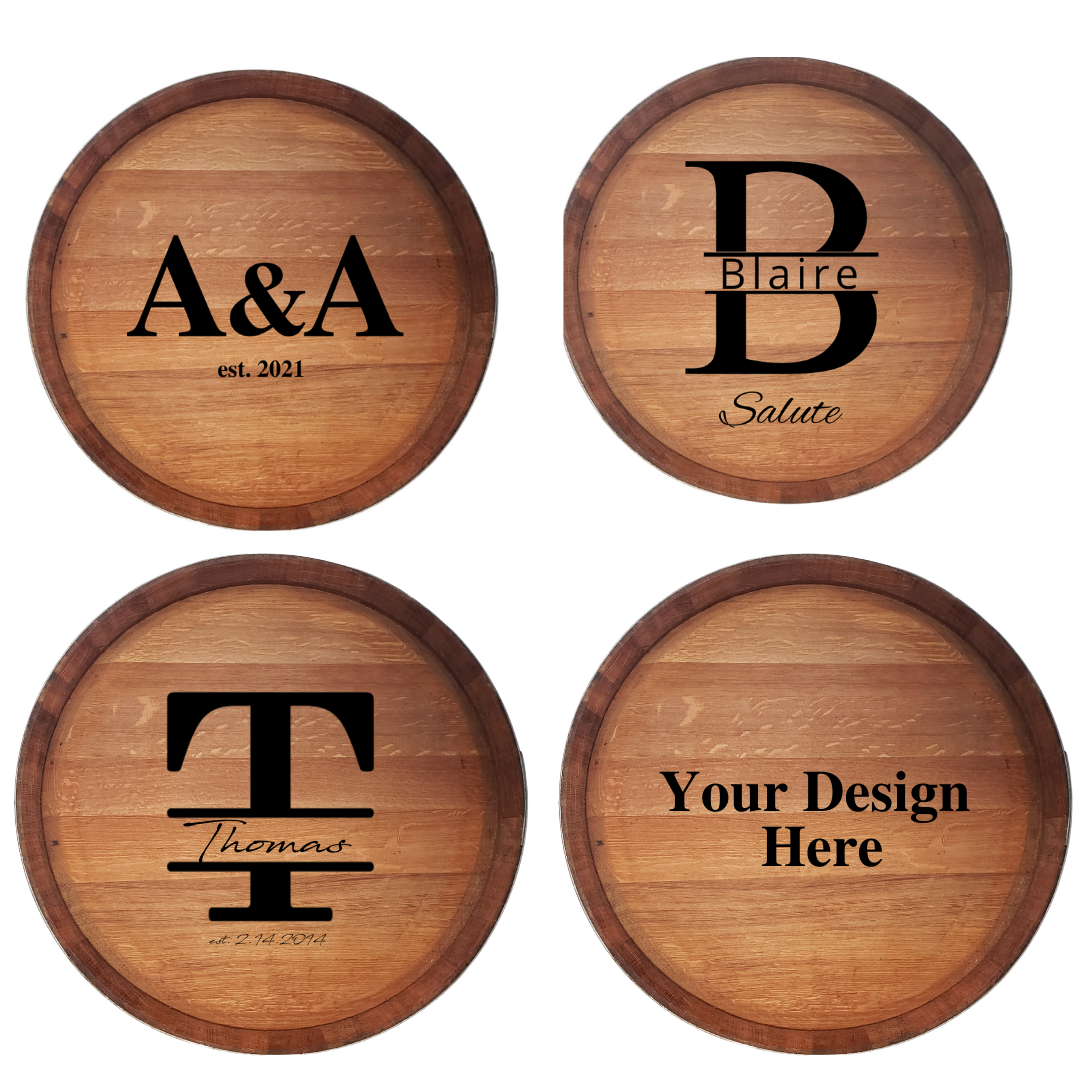 Wine Barrel Top Lazy Susan Double Metal Ring (Personalize It)