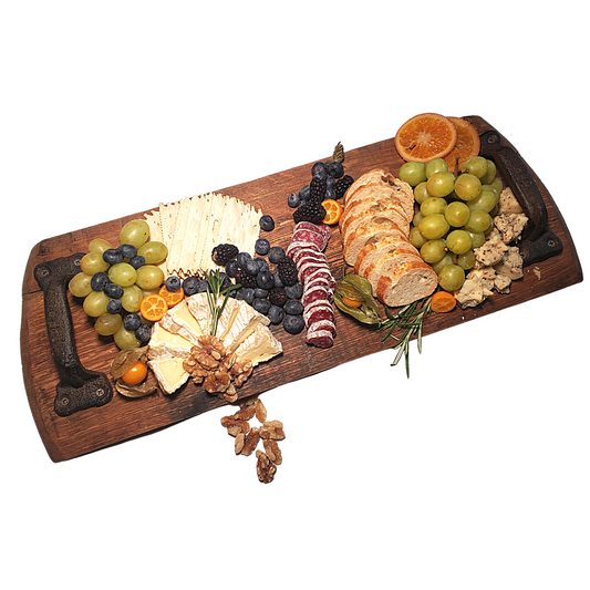 Barrel Head Cheese/Serving Tray With Cast Iron Antique Handles