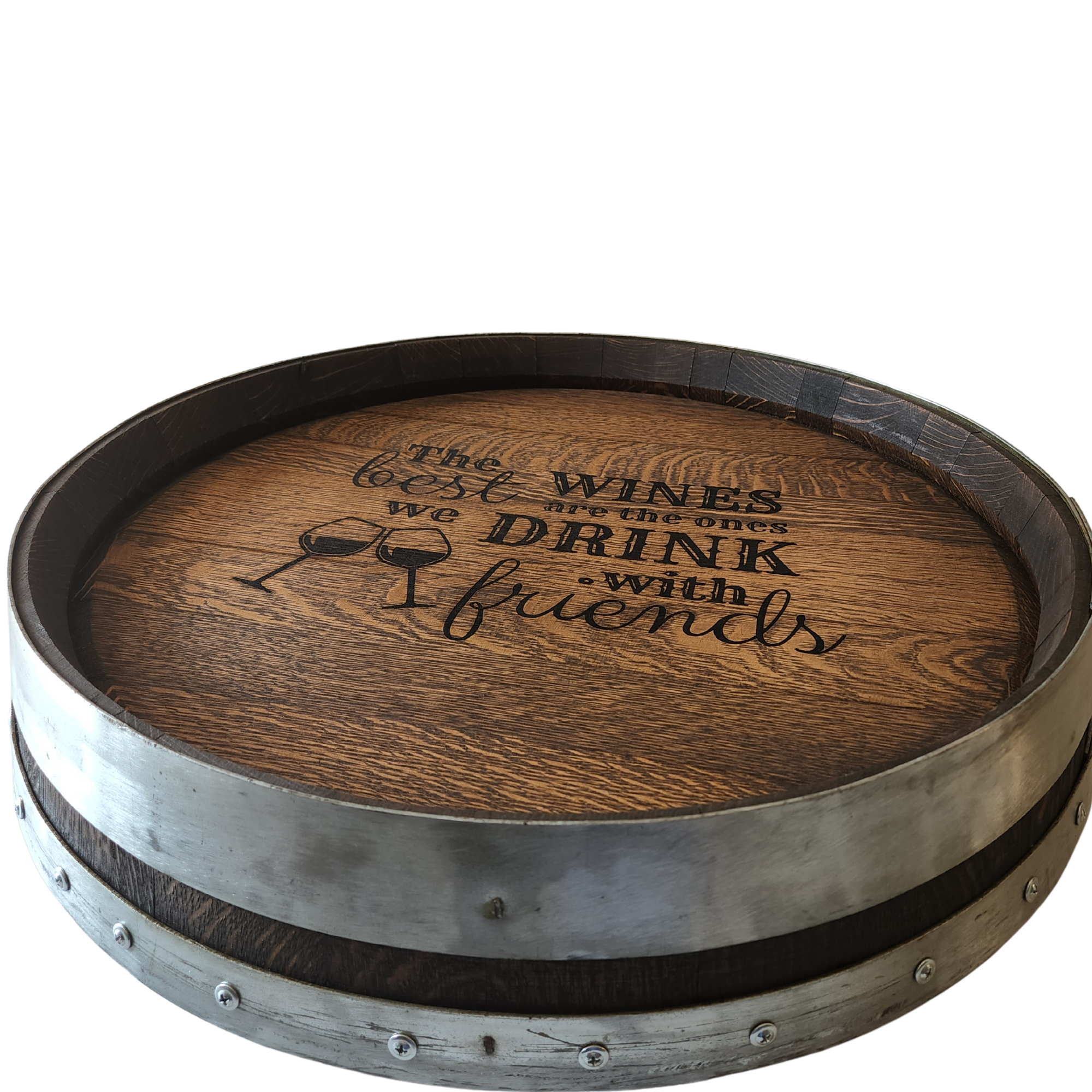 Wine Barrel Top Lazy Susan Double Metal Ring (Personalize It)