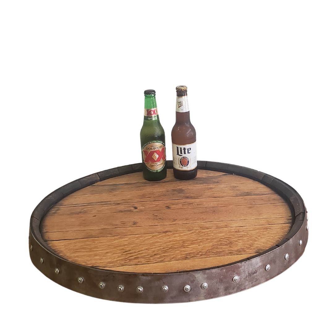Bourbon Barrel Top Lazy Susan Single Metal Ring