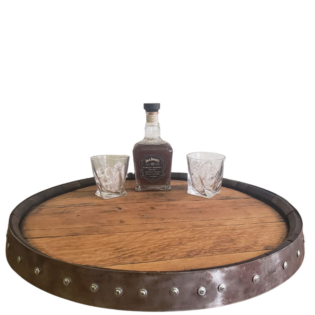 Bourbon Barrel Top Lazy Susan Single Metal Ring