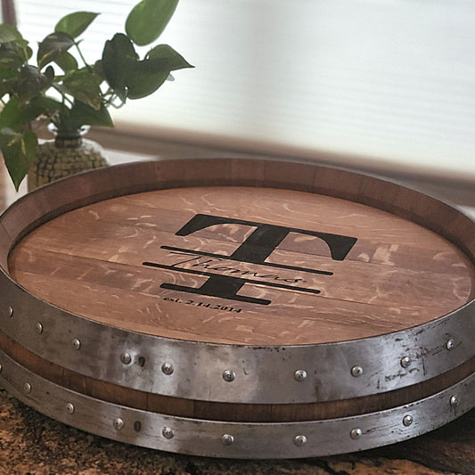 Wine Barrel Top Lazy Susan Double Metal Ring (Personalize It)